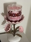 Bath   Body Works Metal  Pink Flower 3-wick  Pedestal Candle Holder  Nwt