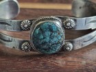 Antique Old Pawn Native American Natural Stormy Mtn Turquoise Cuff Ingot Silver