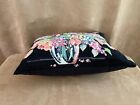 12 X 17  Vintage Needlepoint Pillow Bouquet Flowers Black Floral Throw Pink