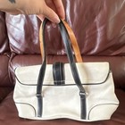 Coach Signature Satchel Top Handle White Black Silver Buckle Charm Studs Pockets