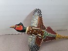 Vintage Hand Carved   Painted Wooden Pheasant Brooch pin Signed Wl 84  