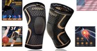 Large Copper Compression Knee Sleeves 2 Pack - All-day Support For Pain Relief
