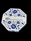Marble Tissue Box Cover   Pietra Dura Floral Inlay   Lapis Lazuli   White Marble