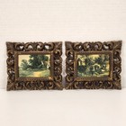 2 Vtg Truart English Landscape Scene Ornate Gold Plastic Framed Print Set 6 5 