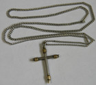 Religious Silver And Gold Tone Pointed Cross Pendant Medal Necklace