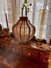 Large Vintage Rattan Lantern Boho Woven Basket Candle Holder W Glass Insert