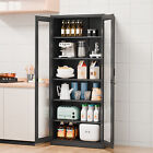 71  Tall Lockable Display Cabinet Curio Cabinet Bookshelf With Glass Doors Black
