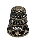 Vtg Ant 925 Sterling Silver Filigree Sewing Thimble Red Garnet Glass Openwork 6g