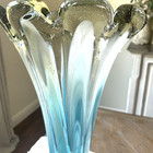 Vintage Stretch swung Glass Vase Blue And White 18 tall