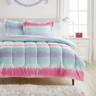 Twin Full Bed Bag Pink Aqua Blue Purple Tie Dye Striped 7 Pc Comforter Sheet Set