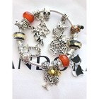 Pandora Halloween Gothic Charm Bracelet  925 Sterling Silver Owl Skull Witch Cat