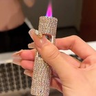Luxury Rhinestone Mini Inflatable Llighter Windproof Metal Jet Pink Flame