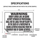 Supplemental Equine Liability Sign Warning Statute Horse Barn Stable Farm Signs