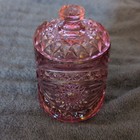 Pink Pressed Glass Jar Beaded Edge With Handle Lid Round Glossy