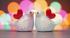 Ceramic Lovebirds With Heart Salt And Pepper Shakers  Romantic Kitchenware  Vale