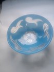 Vintage 3 Hole Art Deco Glass Ceiling Light Fixture Blue Clear Glass Shade