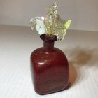 Vintage Cranberry Glass Floral Flowers Top Perfume Bottle- As Is