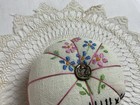 Vintage Reproduction Round Pin Cushion  Flower Embroidery  Hand Made