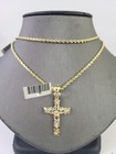 14k Yellow Gold Rope Chain 2 5mm 22inches   Jesus Nugget Cross Charm Set