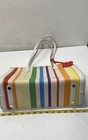 Kate Spade Rainbow Striped Canvas Large Tote Bag White Trim Gold Hardware