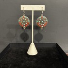 Vintage Tibetan Nepal Tribal Dangle Earrings Handmade Turquoise Coral Boho Disc