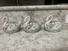 Vintage Porcelain White Swan Applied Delicate Flowers Trinket Vase Planters X3