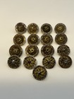 Antique Victorian Metal Shank Buttons Lot - Floral Pattern - Set Of 17