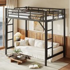 Twin Size Metal Loft Bed With Easy Climbing Ladder And Guardrails For Bedroom
