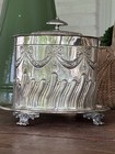 Antique Silver Plate Mappin   Webbs Footed Biscuit Barrel Sheffield Bow Detail