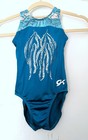 Gk Elite Gymnastics Leotard Dark Teal Waterfall Sequins Animal Print Size Cm