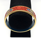 Stamped Red Cinnabar Blue Enamel Chinese Cloisonne Four Panel Bangle Bracelet