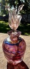 Vintage Hand Blown Art Glass Iridescent Perfume Bottle Flower Stopper