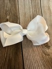 Girls White Large 6  Grosgrain Knotted Boutique Hair Bow Alligator Clip