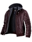 Wantdo Men s Faux Leather Jacket With Removable Hood Bomber Jacket With 2 Styles