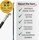 Vintage Antique Walking Cane Wooden Stick Silver 38   Black  