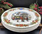 New-royal Stafford Christmas Toy Shop 11  Dinner Plates Pine Border  set Of 4 