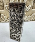 Vtg Floral Etched Silver 800 Beijing Glass  Lipstick Holder case Mirror