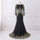 Black Long Sleeves Mermaid Evening Dresses Lace Applique Formal Prom Party Gowns