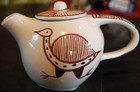 Vintage 1970s Evandale Teapot W Lid Mid Century Mod Hand Painted Fantasy Bird