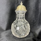 Antique Pressed Glass Syrup Pitcher Pewter Lid Heart Diamond Pattern 5 75in