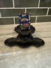 Antique Victorian Cast Iron Floral Cloisonn   Match Box Safe Stand