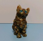 Clear Resin Cat Blue Eyes Figurine With Pieces Of Rock Inside 2 3 4  High Vtg