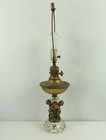 Vintage Antique Brass Cherub Crystal Hollywood Regency Table Lamp Light Patina