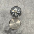 Vintage Japan Pocket Compass Hunter Case Silver Tone Engraved D Black Dial