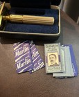 Gillette Gold Tech Razor Set W  Case   Vintage Blades     Barbershop Collectible