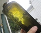 Antique Olive Green Case Gin Bottle-9 3 4in -has Crack  Open Pontil  Air Bubbles