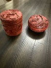 Antique Chinese Red Cinnabar Lacquer Lidded Trinket Boxes Lot Of 2