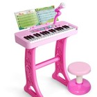 Kids Piano Keyboard Toy 37 Keys With Stool Stand Microphone Pink Toddler Girls