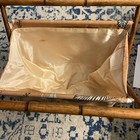 Vtg Mcm Knitting Sewing Craft Yarn Basket Bag Folding Wood Frame Bold Floral