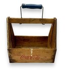 Vintage 1940 s Coca Cola Wood 6 Pack Holder Crate Blue Handle Original - Read